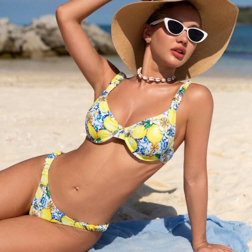 Swim Vcay Women's Floral Lemon Printed Sexy Bikini Set For Summer Beach
